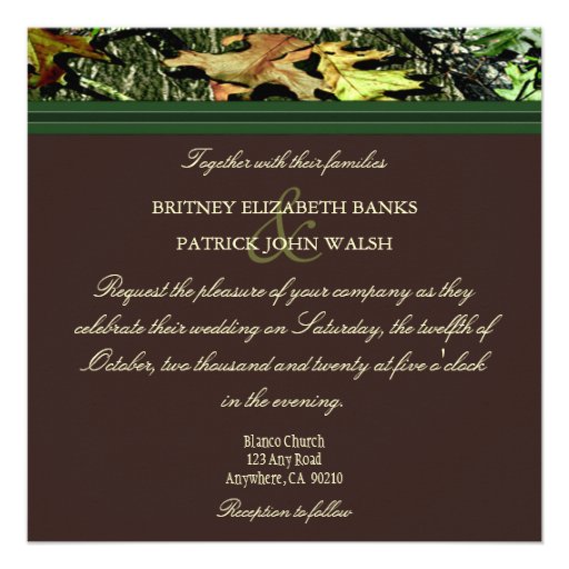Brown & Hunter Green Camo Wedding Invitations