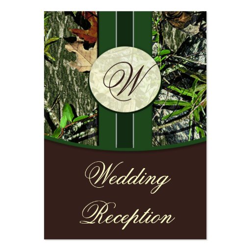 Brown & Hunter Green Camo Wedding Reception Cards Business Cards (front side)