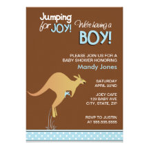 Brown Kangaroo Jumping for Joy Boy baby shower Invitations