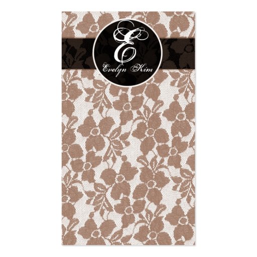 brown lace cutomize your monogram business card (front side)