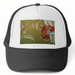 Brown Large red and ivory flowers on gold flowers hats