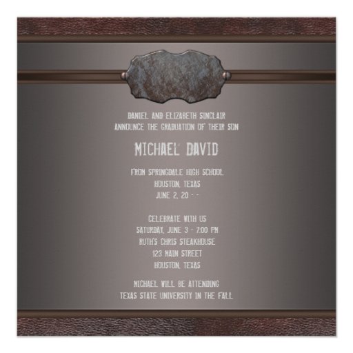 Brown Leather Boys Photo Graduation Announcement