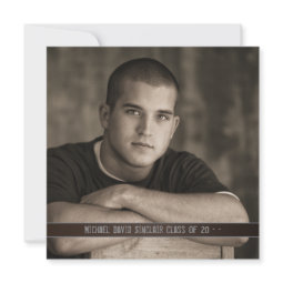 Brown Leather Boys Photo Graduation Announcement invitation
