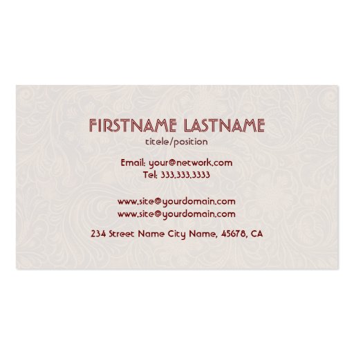 Brown Leather Look Embossed Flowers-Template Business Card (back side)