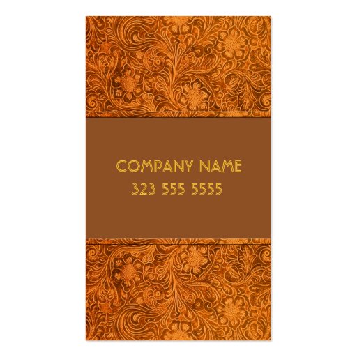 Brown Leather Look Embossed Flowers-Template Business Card (front side)