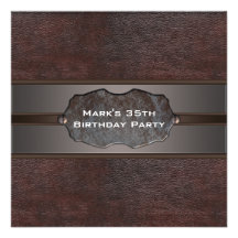 Brown Leather Mans 35th Birthday Party Custom Invite