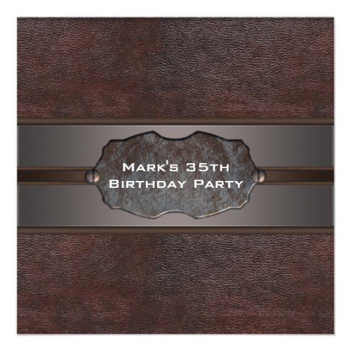 Brown Leather Mans 35th Birthday Party Custom Invite