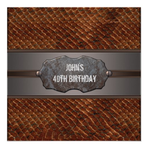 Brown Leather Mans 40th Birthday Party Invite (front side)