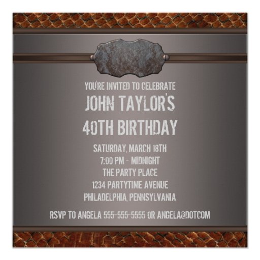 Brown Leather Mans 40th Birthday Party Invite