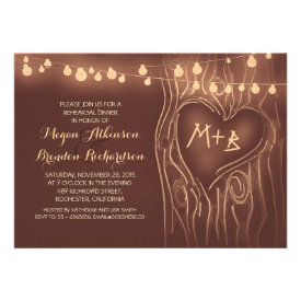 brown lights tree romantic rehearsal dinner personalized invites