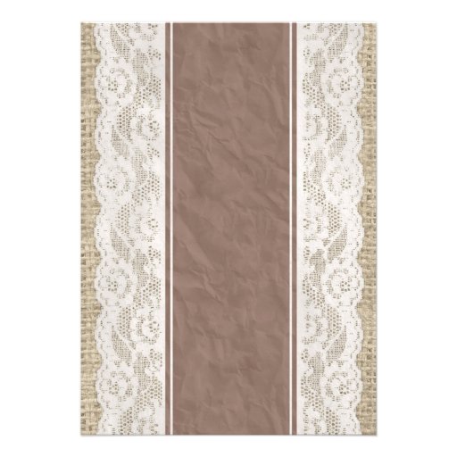 Brown Linen Burlap Lace Bridal Shower Invitations
