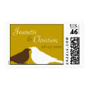 Brown love birds pair custom name wedding postage stamp