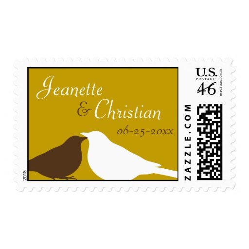 Brown love birds pair custom name wedding postage