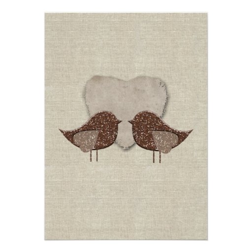Brown Lovebirds Linen Style Wedding Invitation