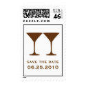 Brown martini save the date wedding postage stamp