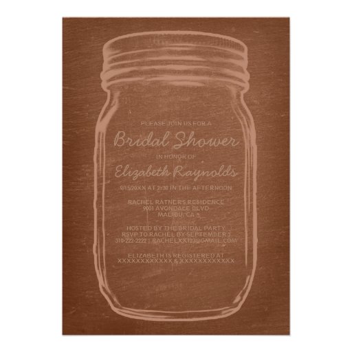 Brown Mason Jar Bridal Shower Invitations