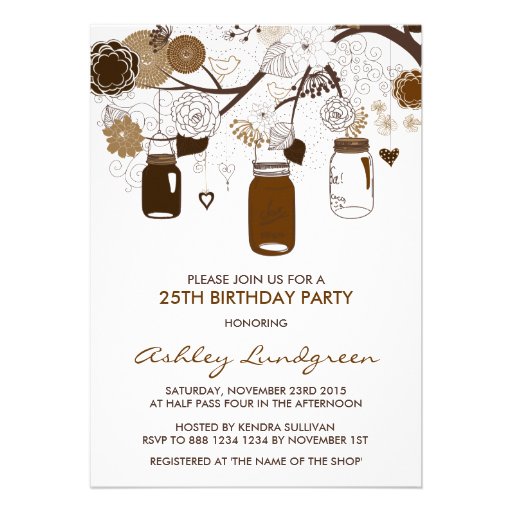 Brown Mason Jars Fall Birthday Party Invitation