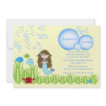 Brown mermaid cute girls birthday party invitation