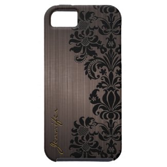Brown Metallic Brushed Aluminum & Floral Damasks iPhone 5 Cases