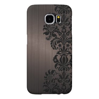 Brown Metallic Brushed Aluminum & Floral Damasks Samsung Galaxy S6 Cases