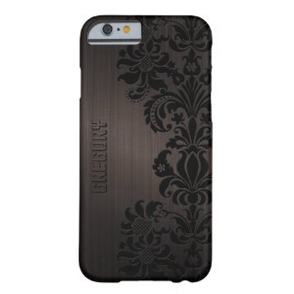 Brown Metallic Brushed Aluminum & Floral Lace Barely There iPhone 6 Case