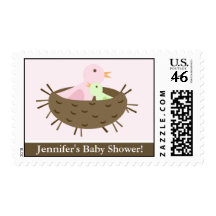 Brown Mom and Baby Bird in Nest Stamp