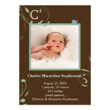 Brown Monogram Snail Boys Birth Announcements