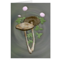 Brown Mushrooms with pink clover Card