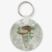 Brown Mushrooms with pink clover Key chain keychains
