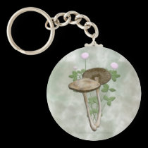 Brown Mushrooms with pink clover Key chain keychains