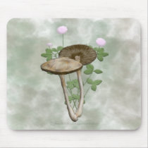Brown Mushrooms with pink clover Mousepad by Rockangel1 Brown Mushrooms with pink clover Mousepad