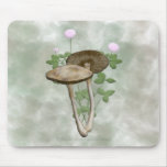 Brown Mushrooms with pink clover Mousepad