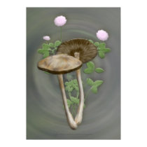 Brown Mushrooms with pink clover Print