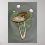 Brown Mushrooms with pink clover Print