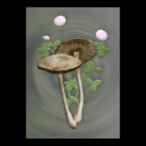 Brown Mushrooms with pink clover Print posters