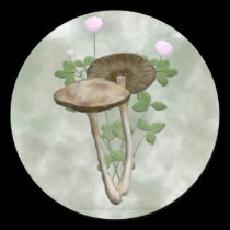 Brown Mushrooms with pink clover Stickers stickers