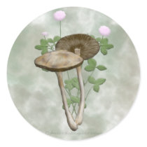 Brown Mushrooms with pink clover Stickers