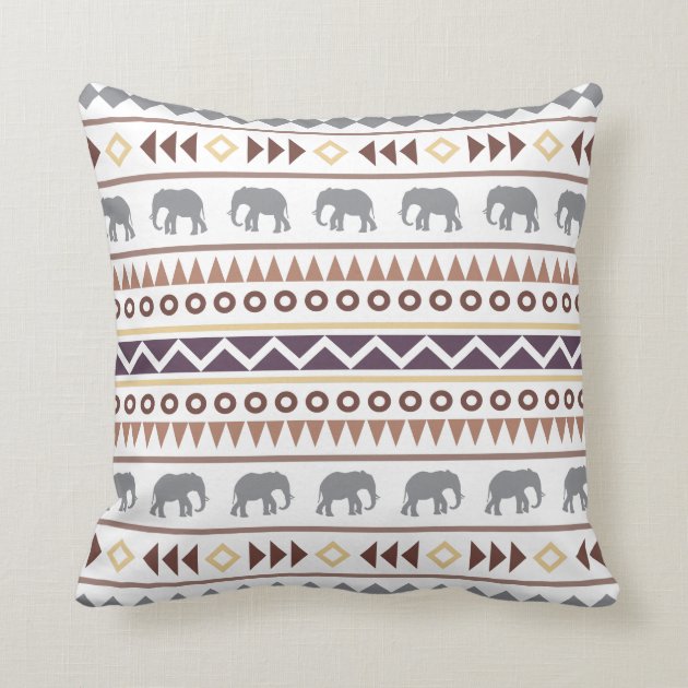 Brown Neutrals Tribal Elephant Throw Pillows-0