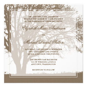 Brown Oak Tree Fall Wedding Announcements