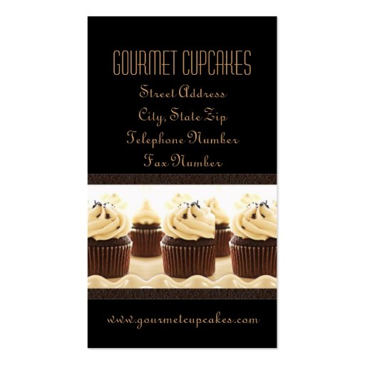 Brown on Black Cupcake Business Cards (front side)