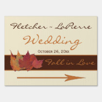 Brown, Orange, and Ivory Dried Leaves Wedding Sign yard signs