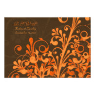 Brown Orange Floral Fall Wedding Response Card Invites