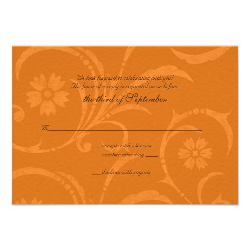 Brown Orange Floral Fall Wedding Response Card Invites