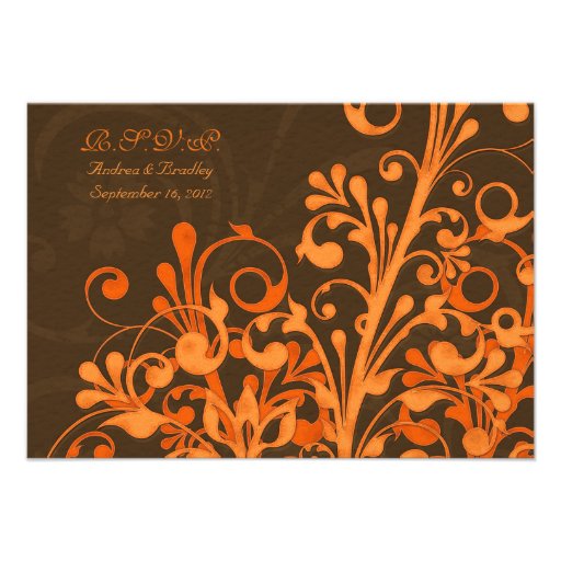 Brown Orange Floral Fall Wedding Response Card Invites