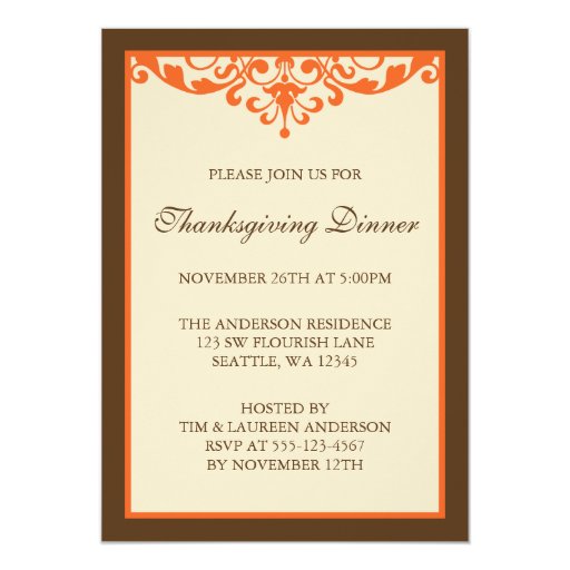 thanksgiving mail for wedding invitation brown orange flourish scroll thanksgiving dinner thanksgiving mail for wedding invitation brown orange flourish scroll thanksgiving dinner