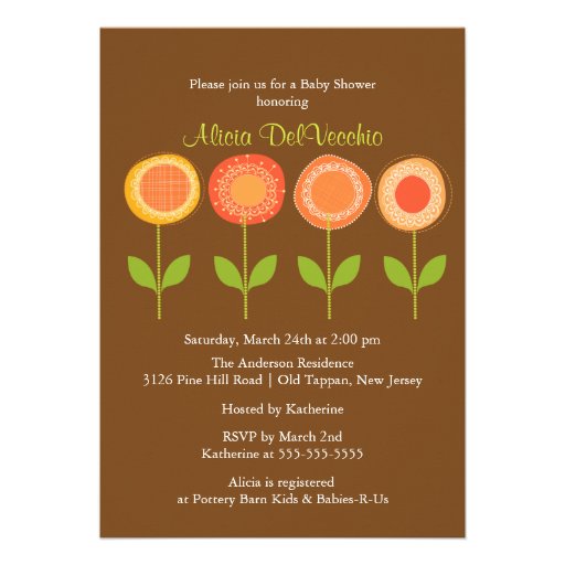 Brown & Orange Flowers Baby Shower Invitation
