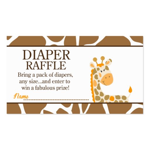 Brown/Orange Giraffe Baby Shower Diaper Raffle Business Card Template (front side)
