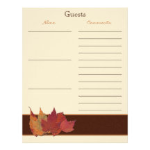 Brown Orange Ivory Dried Leaves Guest Book Paper Letterhead