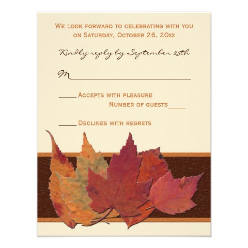 Brown Orange Ivory Dried Leaves RSVP Card Invitation