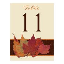 Brown Orange Ivory Dried Leaves Table Number Card postcards